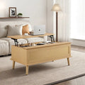 Table basse avec plateau relevable et rangement en rotin tressé