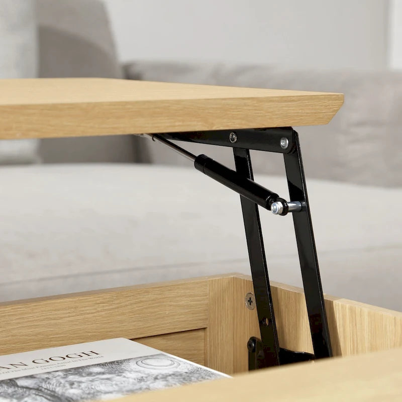 Table basse avec plateau relevable et rangement en rotin tressé