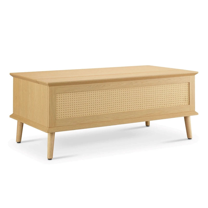 Table basse avec plateau relevable et rangement en rotin tressé