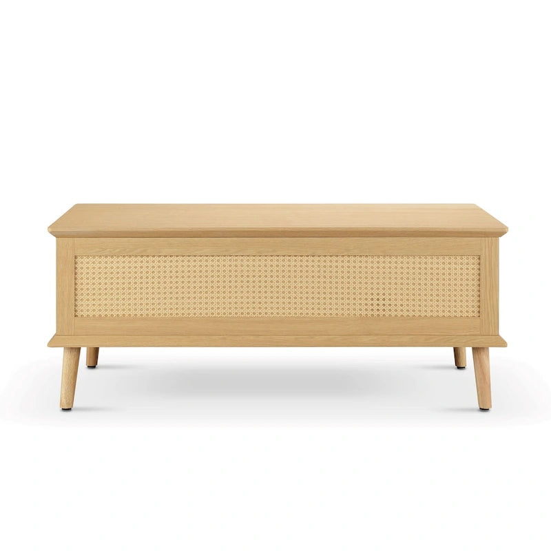 Table basse avec plateau relevable et rangement en rotin tressé