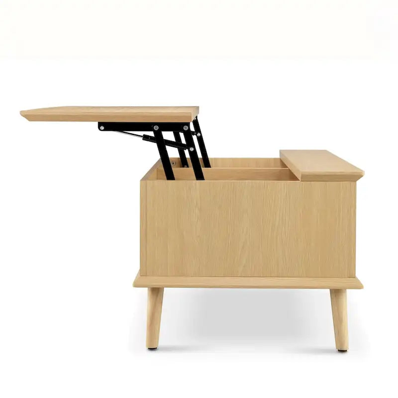 Table basse avec plateau relevable et rangement en rotin tressé