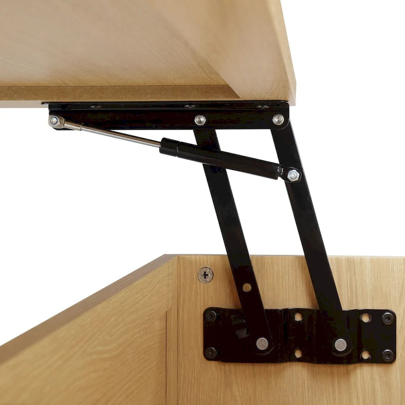 Table basse avec plateau relevable et rangement en rotin tressé