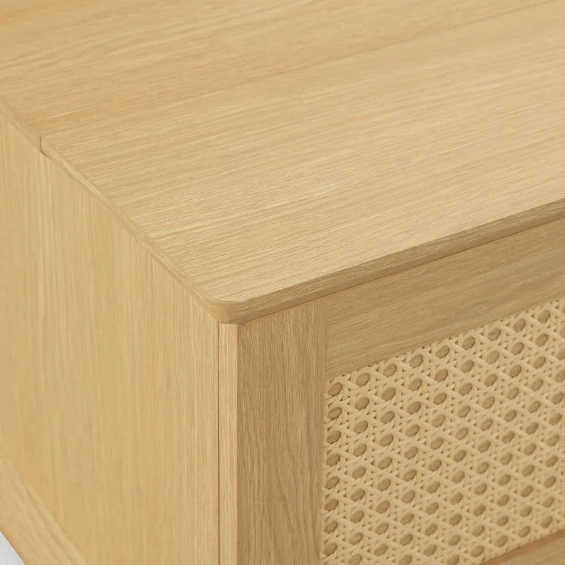 Table basse avec plateau relevable et rangement en rotin tressé