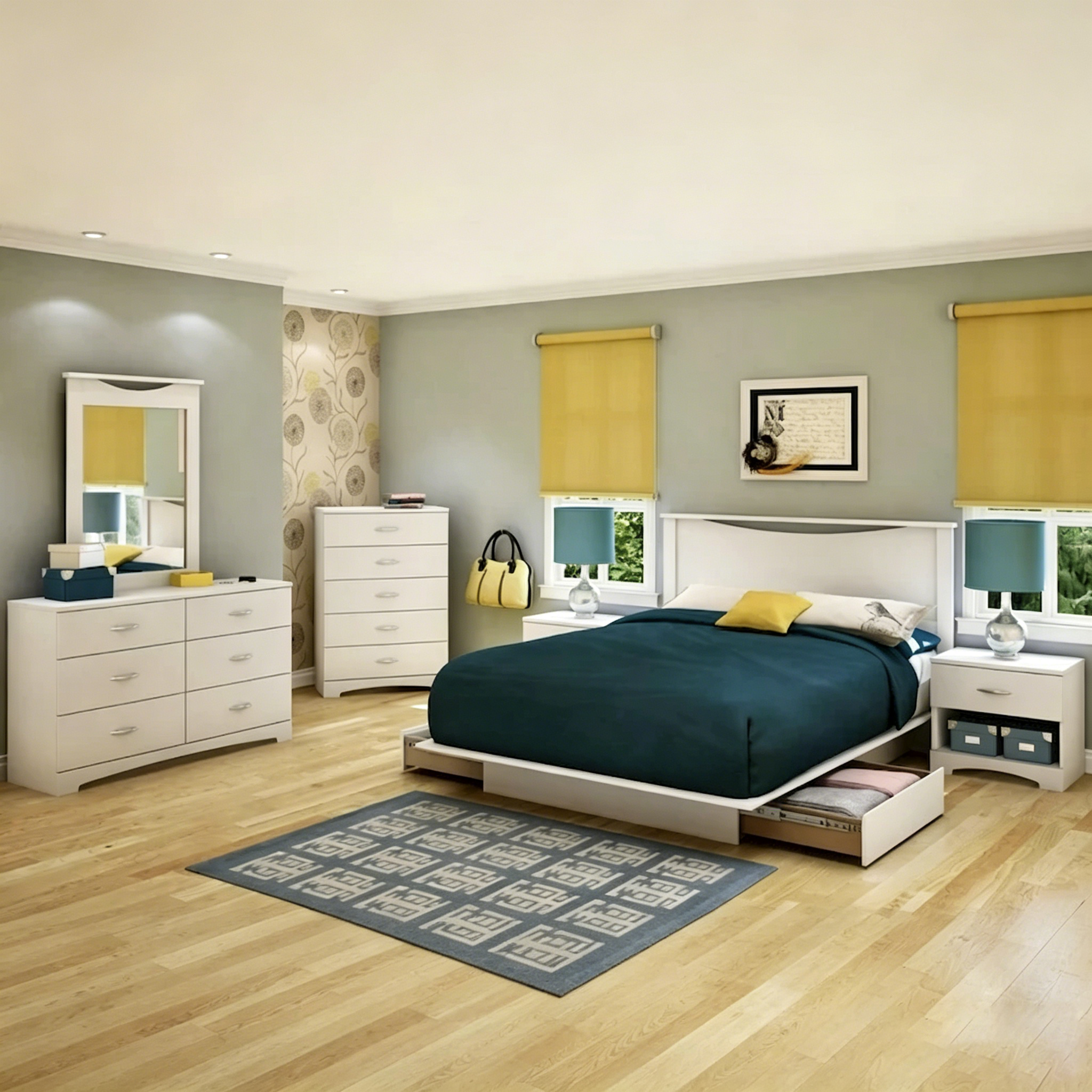 Cadre de lit plateforme moderne blanc grand format