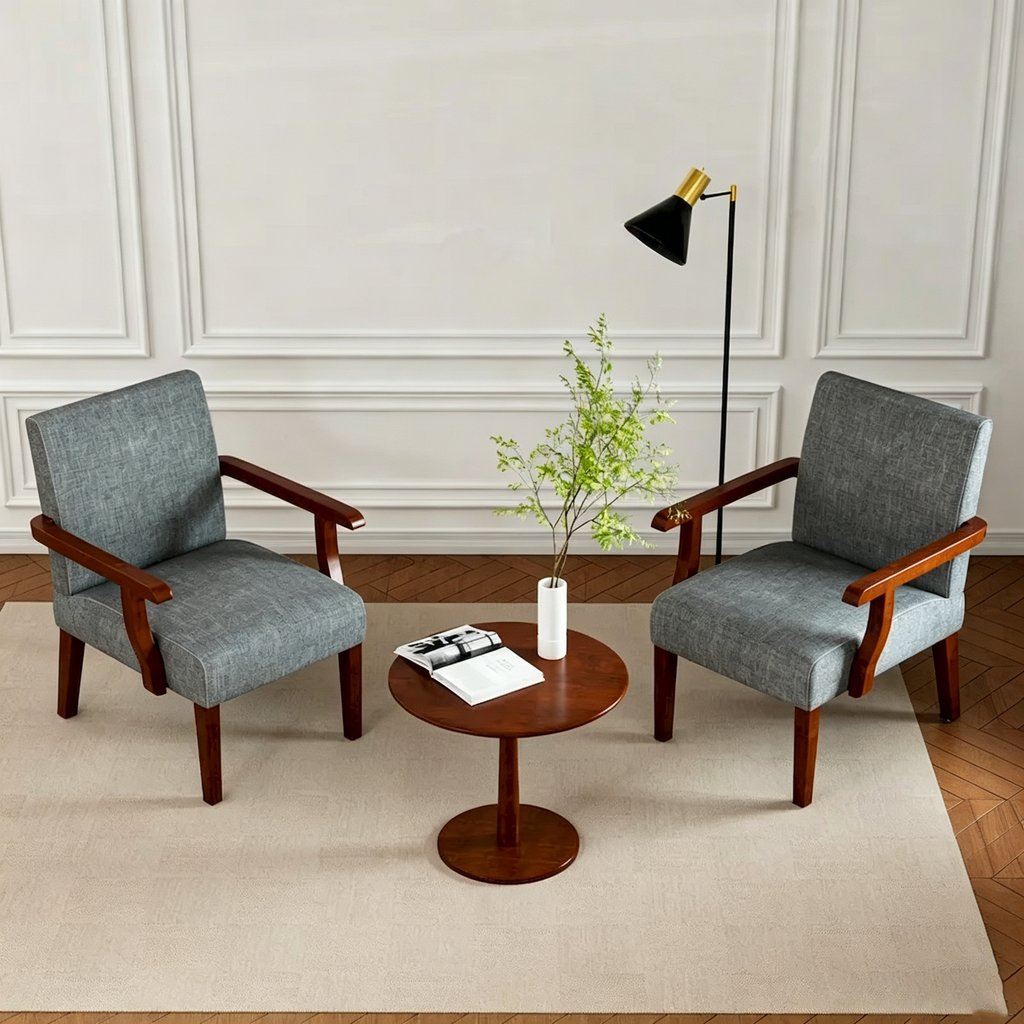 Fauteuils gris 18.7 avec table ronde