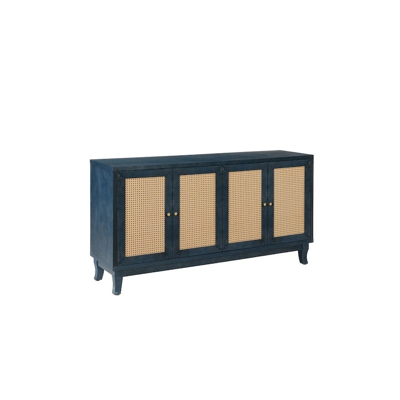 Meuble de rangement d'appoint avec 4 portes en rotin