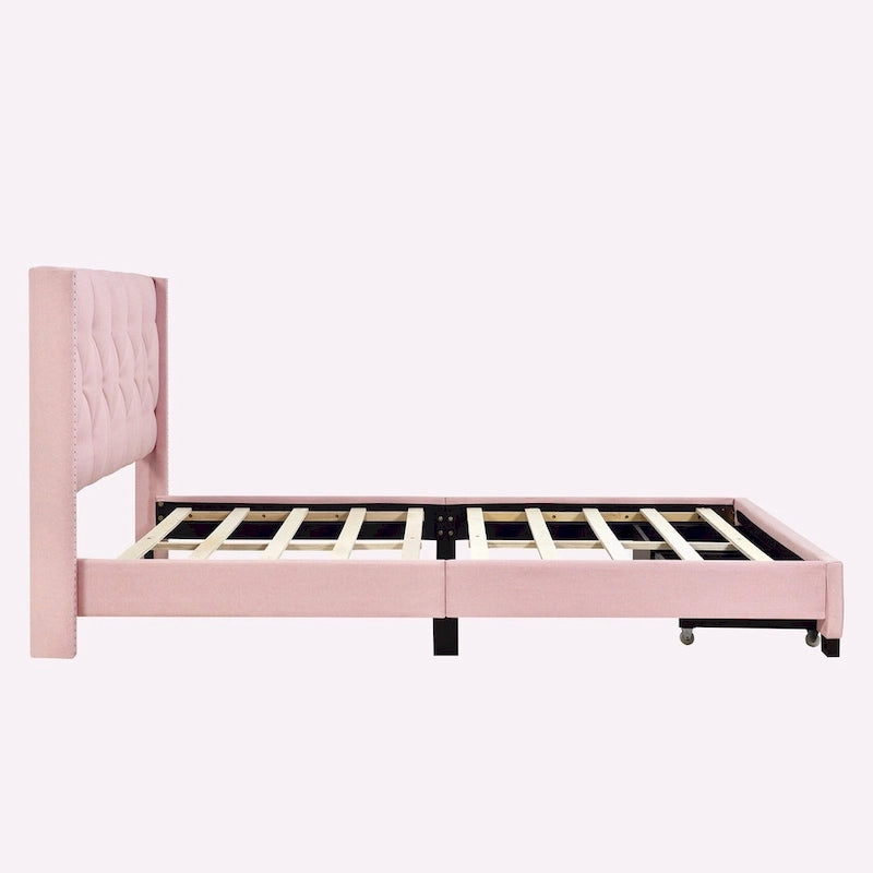 Lit plateforme Queen Size en lin avec 2 tiroirs