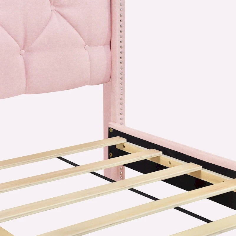 Lit plateforme Queen Size en lin avec 2 tiroirs