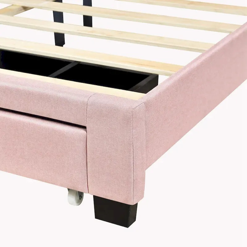 Lit plateforme Queen Size en lin avec 2 tiroirs