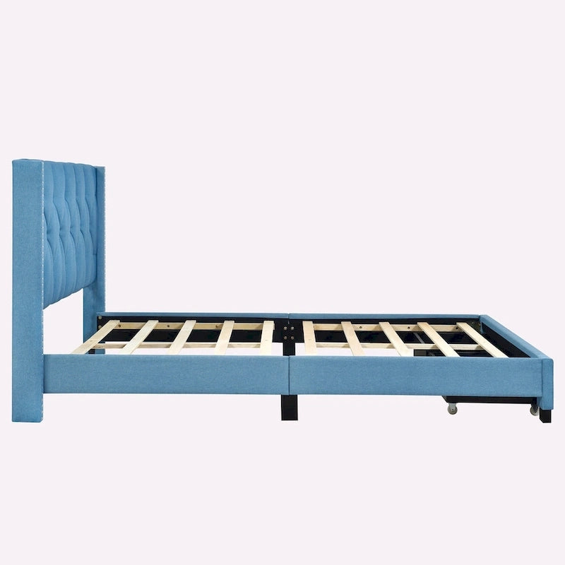 Lit plateforme Queen Size en lin avec 2 tiroirs