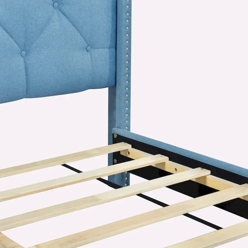 Lit plateforme Queen Size en lin avec 2 tiroirs