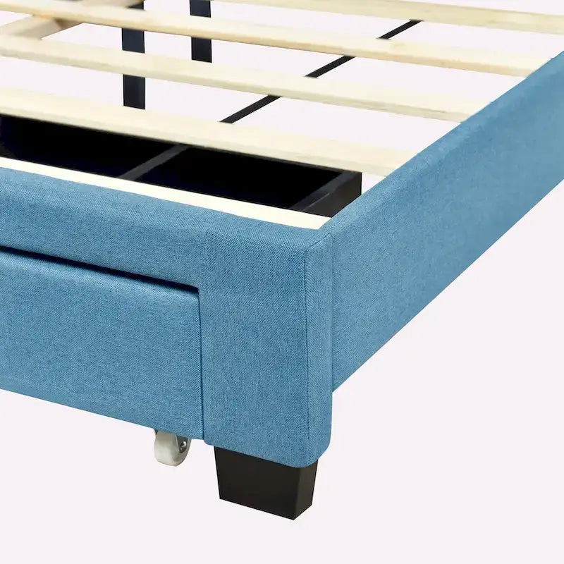 Lit plateforme Queen Size en lin avec 2 tiroirs