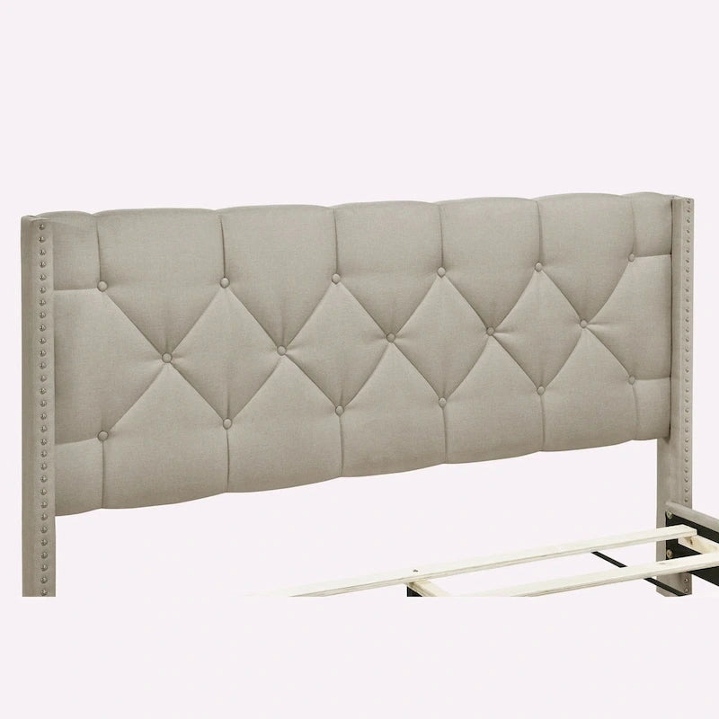 Lit plateforme Queen Size en lin avec 2 tiroirs