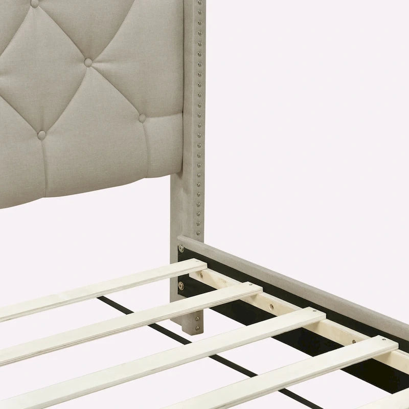 Lit plateforme Queen Size en lin avec 2 tiroirs
