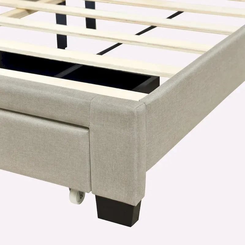 Lit plateforme Queen Size en lin avec 2 tiroirs