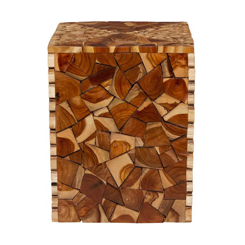Table d'appoint carrée en blocs de teck fabriquée à la main