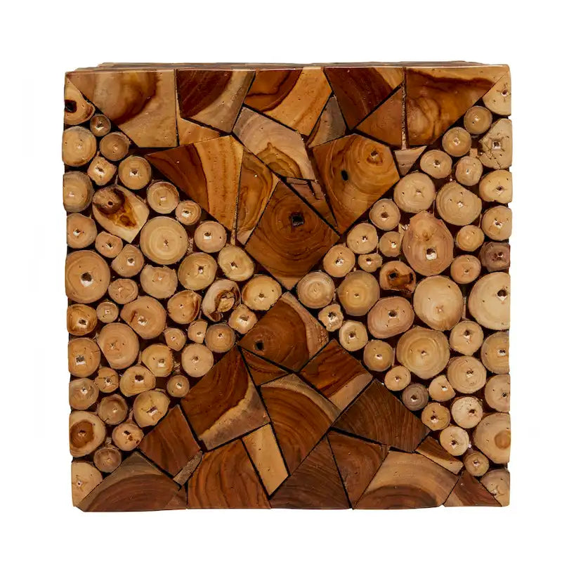 Table d'appoint carrée en blocs de teck fabriquée à la main