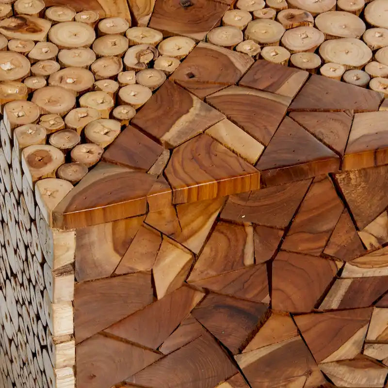 Table d'appoint carrée en blocs de teck fabriquée à la main