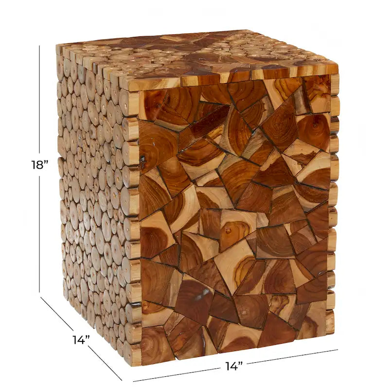 Table d'appoint carrée en blocs de teck fabriquée à la main