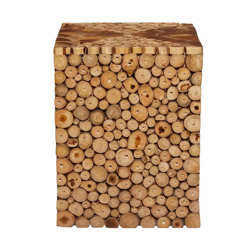Table d'appoint carrée en blocs de teck fabriquée à la main