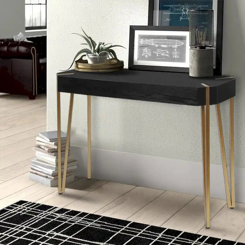 Console et table d'entrée en bois noir et métal doré