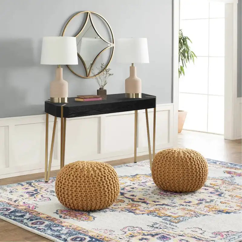 Console et table d'entrée en bois noir et métal doré