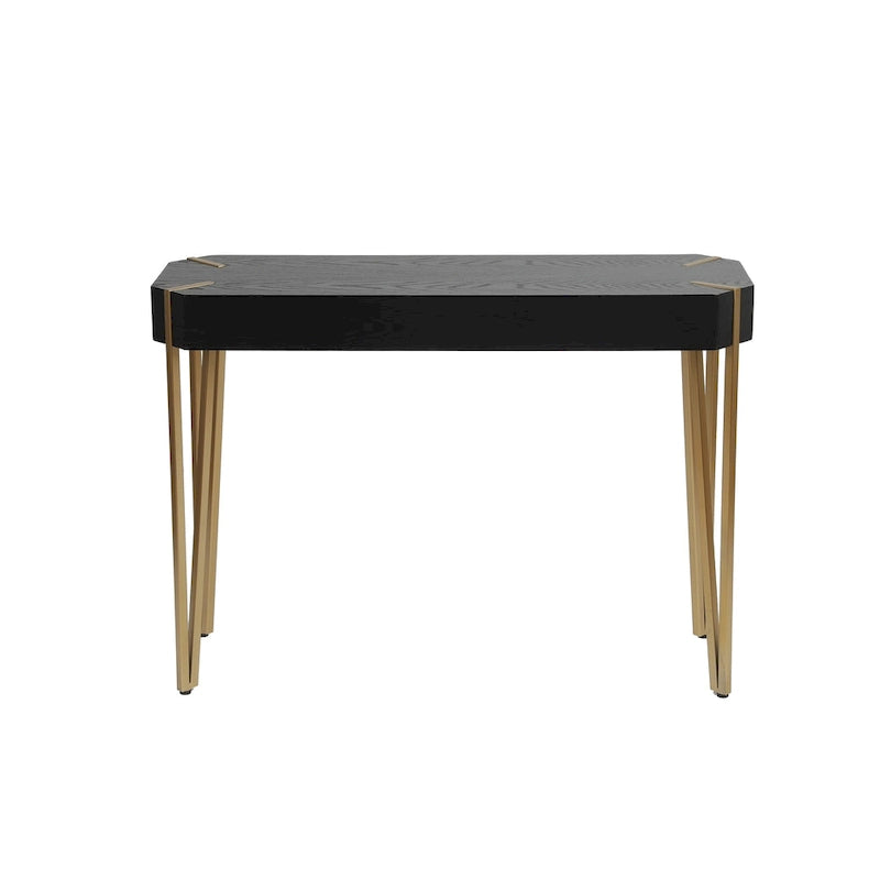Console et table d'entrée en bois noir et métal doré