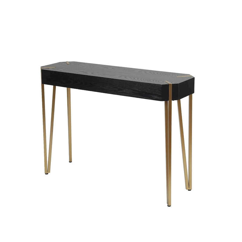 Console et table d'entrée en bois noir et métal doré