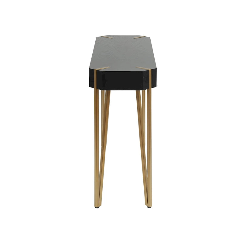 Console et table d'entrée en bois noir et métal doré