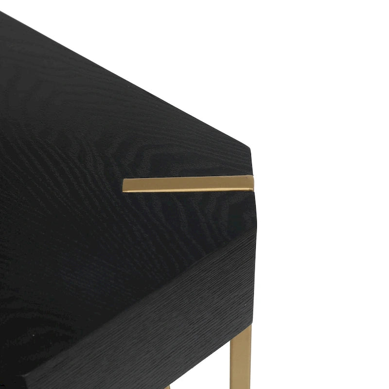 Console et table d'entrée en bois noir et métal doré
