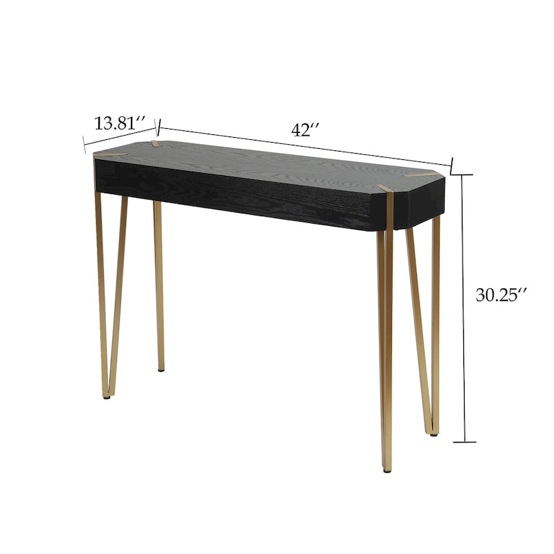 Console et table d'entrée en bois noir et métal doré