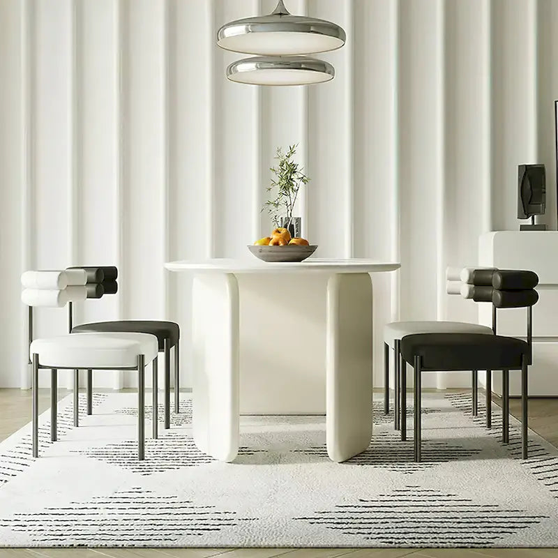 Table à manger ovale moderne en similicuir marbre crème