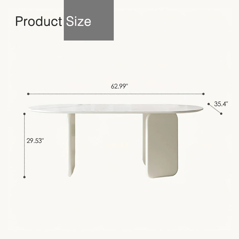 Table à manger ovale moderne en similicuir marbre crème