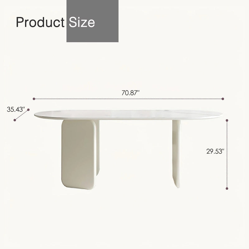 Table à manger ovale moderne en similicuir marbre crème