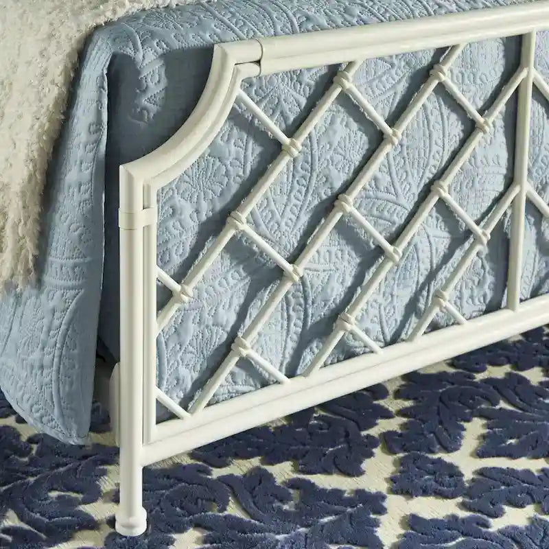 Lit double en métal blanc mosaïque géométrique (taille Queen)