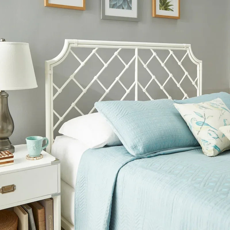 Lit double en métal blanc mosaïque géométrique (taille Queen)
