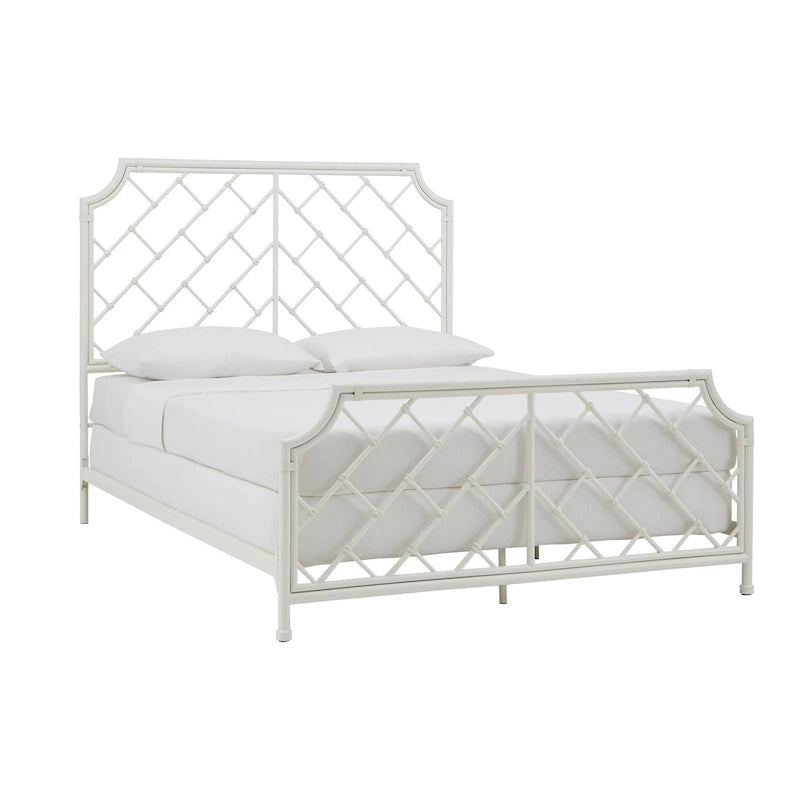 Lit double en métal blanc mosaïque géométrique (taille Queen)