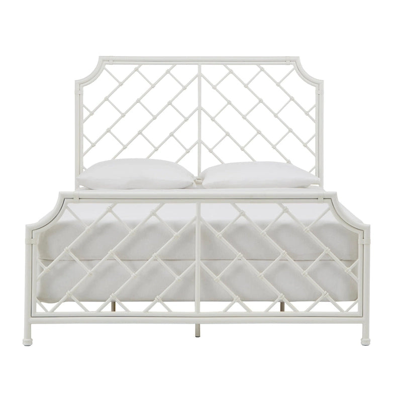 Lit double en métal blanc mosaïque géométrique (taille Queen)