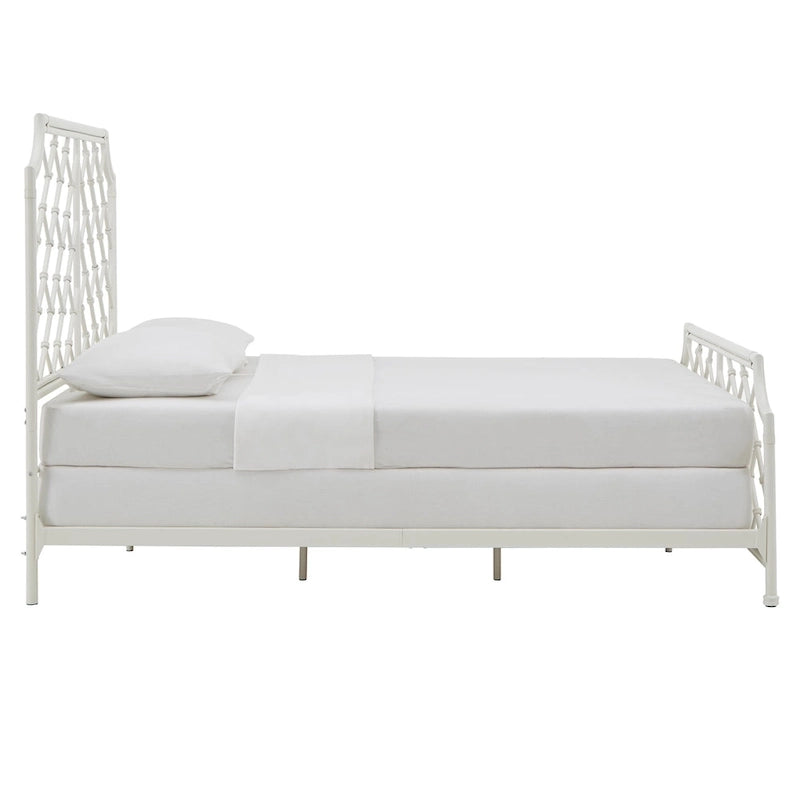 Lit double en métal blanc mosaïque géométrique (taille Queen)