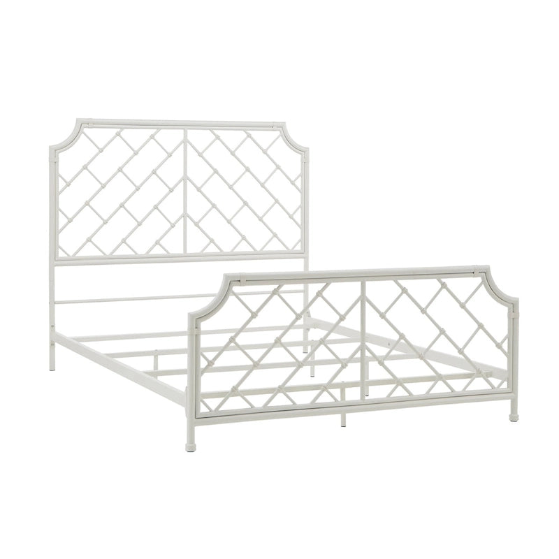 Lit double en métal blanc mosaïque géométrique (taille Queen)
