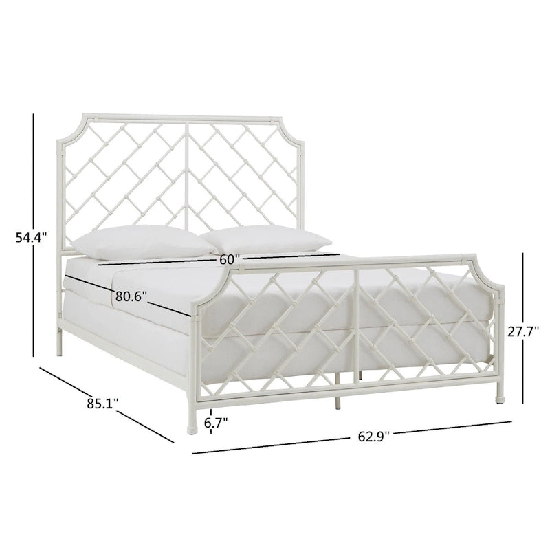 Lit double en métal blanc mosaïque géométrique (taille Queen)