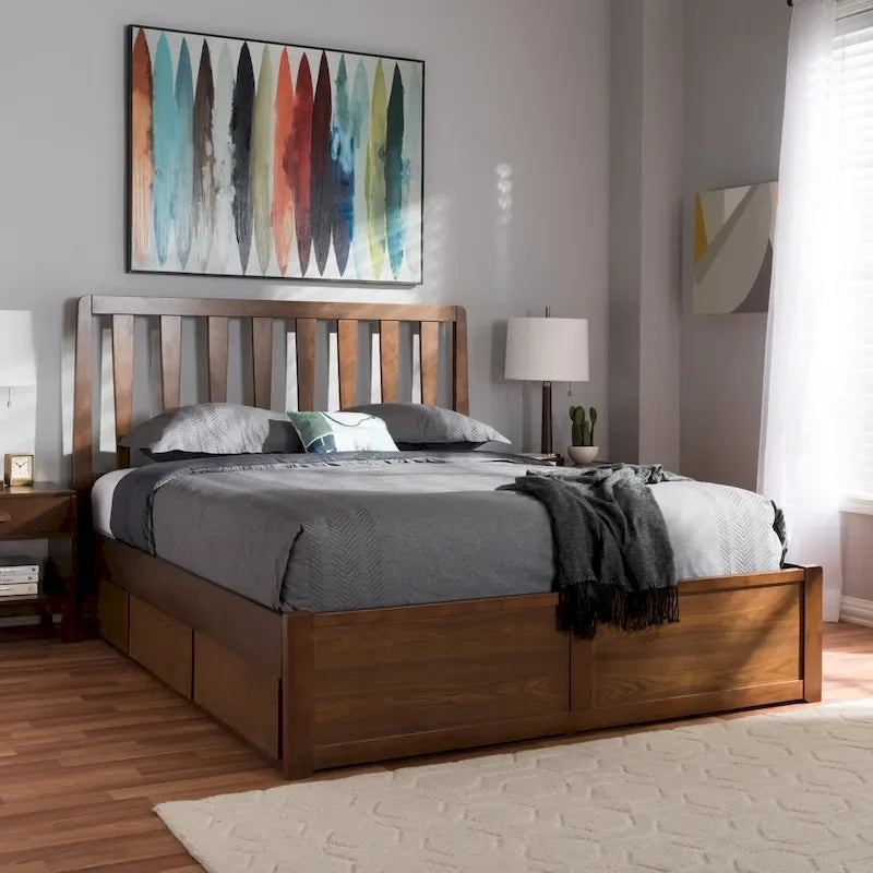 Lit de rangement contemporain en noyer