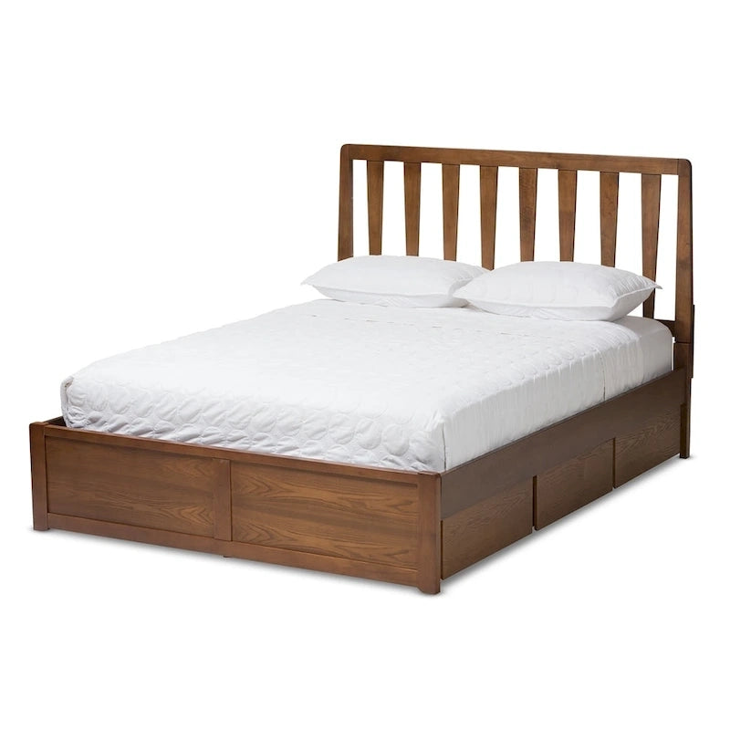 Lit de rangement contemporain en noyer