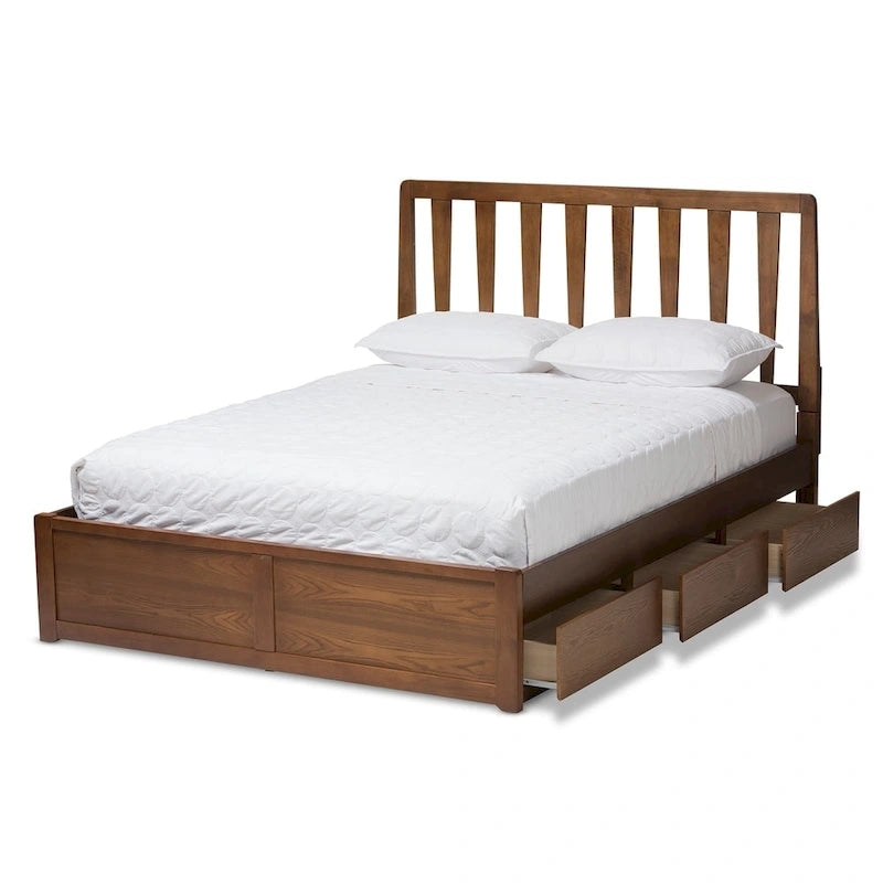 Lit de rangement contemporain en noyer