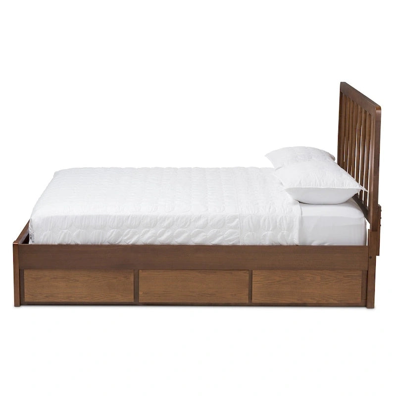 Lit de rangement contemporain en noyer