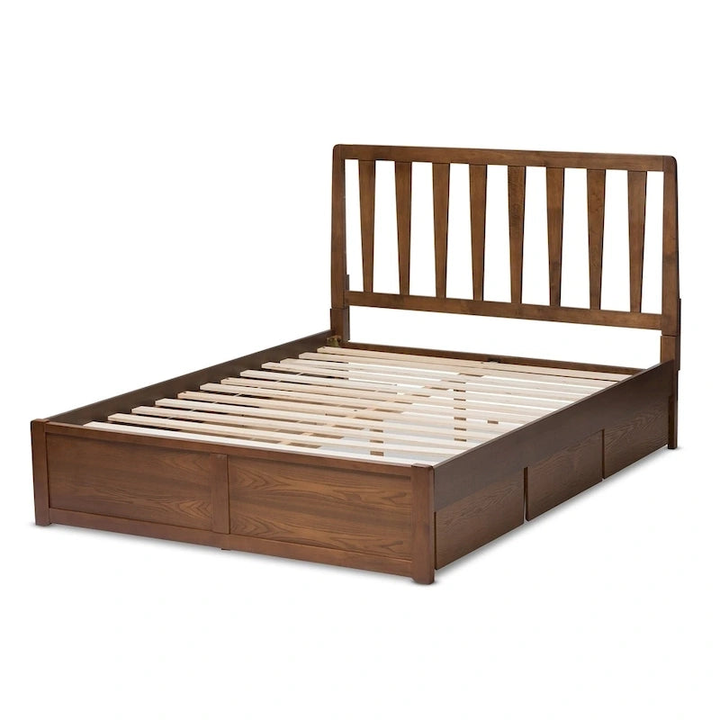 Lit de rangement contemporain en noyer