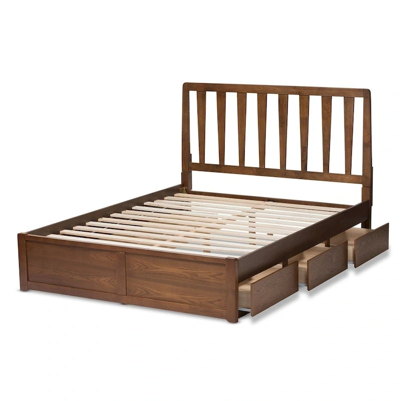 Lit de rangement contemporain en noyer