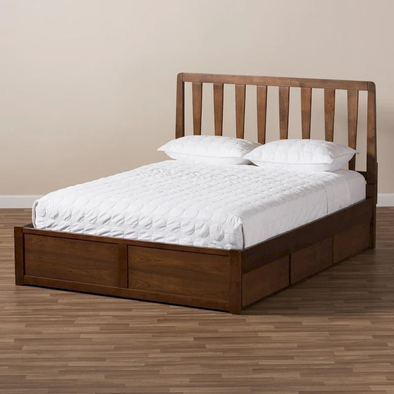 Lit de rangement contemporain en noyer
