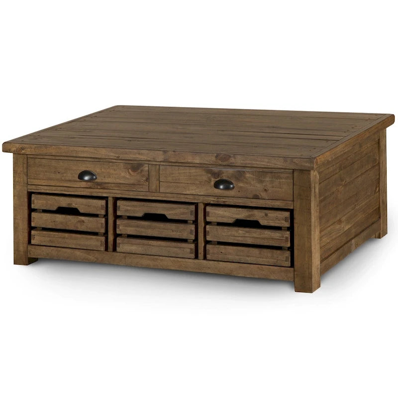 Table basse de rangement relevable à roulettes de style rustique, couleur muscade chaude
