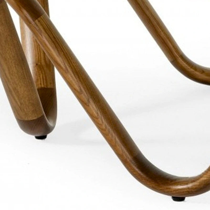 Table basse ronde abstraite en bois de noyer et verre transparent